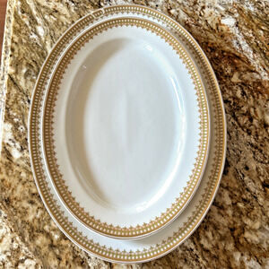 Haviland Limoges Antique White Serving Platters Set of 2 Gold Trim Schleiger 279